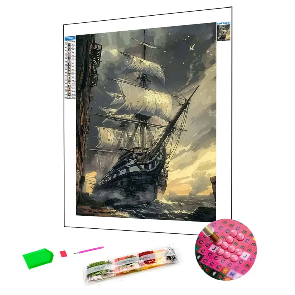 Wholesale 5D DIY Diamond Painting with Round and Square Resin Stones Diamond Painting Kit Seascape Galleon Painting