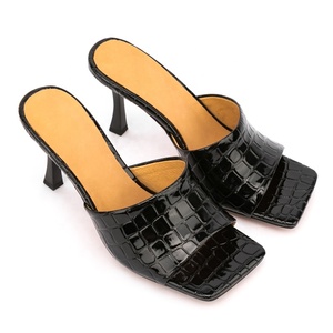 Women's Summer Slides Shoes Open Square Toe Stone Print High Heels Shoes <b>Slipper</b> Slip-on Casual Shoes <b>Big</b> Size 47 - Product Image 5
