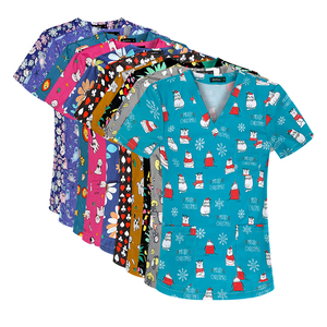 2025 VIAOLI OEM manches courtes 100% pur coton respirant uniformes médicaux femmes personnaliser imprimé chemise de gommage pour infirmière médecin