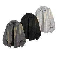 Chemise à manches longues texturée en chenille pour homme, style tweed, cardigan en tricot, col à revers américain, veste décontractée pour homme