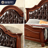 Lit en bois massif de style américain avec sommier à lattes en cuir véritable, démontable, capitonné, style colonne romaine pour chambre à coucher