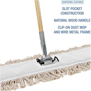 Boardwalk BWKM365C 36 pouces. X 5 In. Cotton Head 60 In. Kit de nettoyage à sec avec manche en bois naturel (1 kit) - Product Image 6