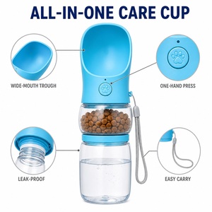 Bouteille d'eau pour animaux de compagnie avec couvercle à paille, étui, poignée, mousqueton, transparente, réutilisable, facile à nettoyer, portable, en plastique - Product Image 3