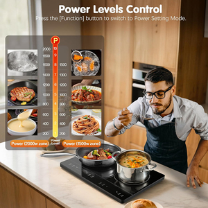 Table de cuisson à induction portable avec plaque en cristal, 10 niveaux de puissance, minuterie 180 minutes, commande tactile, chauffage indépendant 2 zones - Product Image 5