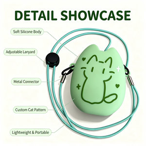 Porte-monnaie ouvert en silicone motif chat mignon avec cordon détachable, mini sac de rangement pour écouteurs, logo personnalisé, pour usage quotidien des filles, résistant à l'eau - Product Image 1