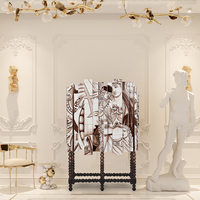 Armoire de rangement pour salon, inspirée du patrimoine portugais, avec carreaux Azulejo, feuilles de cuivre et pieds en acajou, pour usage hôtelier moderne