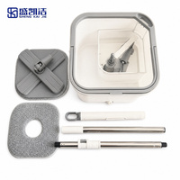 Ensemble serpillière et seau avec essoreuse, serpillière plate en microfibre, nettoyage des sols mains libres pour la maison, la cuisine, la salle de bain et le bureau