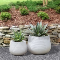 Ventes chaudes - Pot de fleurs rond en forme de tambour blanc, géométrique, en argile fibreuse légère, pour plantes vertes d'extérieur