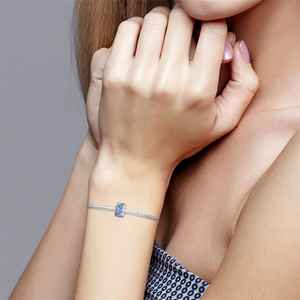 Abalorios de Clip con Diseño de Mariposa y Flor, con Circonitas Cúbicas, Bañados en Plata sobre Cobre, para Pulseras, Joyería de Moda - Product Image 2