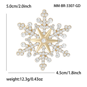 Broche de copo de nieve con diamantes de imitación y estrella metálica en relieve para solapa de abrigo de mujer y <span class=keywords><strong>hombre</strong></span>, 50x45mm, Oro Plata - Product Image 4