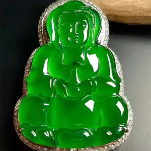 SGARIT Jewelry Fine Jade Pendant Diamond 18k White Gold Natural Jade Diamond Buddha Unique Lucky Pendant For Men And Women