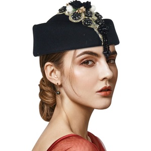 Béret polyvalent en feutre de laine pour <span class=keywords><strong>femme</strong></span>, style rétro britannique, pour hôtesse de l'air, <span class=keywords><strong>chapeau</strong></span> de <span class=keywords><strong>cérémonie</strong></span> en laine - Product Image 2