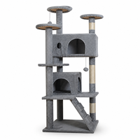 Albero per Gatti in Legno Multilivello con Due Casette, Tiragraffi Avvolti in Corda, Scala Minimalista per Gatti di Taglia Grande, OEM