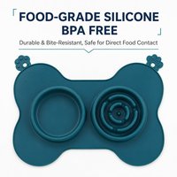 Bols à eau pour animaux de compagnie en silicone antidérapants et durables, double bols pour chien avec ventouse pour l'entraînement à la consommation lente