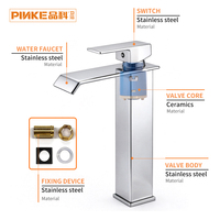 Robinet de lavabo haut monocommande en acier inoxydable chromé avec bec cascade et cartouche céramique pour salle de bain