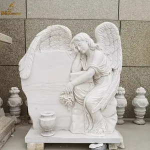 Outdoor Life Size Natural White Stone Marble Sculpture Large Weeping Angel Statue Hells Angels