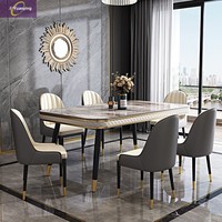 Ensemble table et chaises de salle à manger en quartzite de style italien minimaliste, importé, finition brillante, luxe léger, haut de gamme, moderne