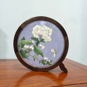 Handcrafted Landscape Embroidered Table <b>Screen</b> Walnut Wood Round Frame Traditional Design Living Room Bedroom Decor - Product Image 2