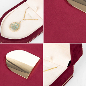 Zebopak Wine Red Velvet Arch Shape Jewelry Box Set with <b>Ring</b> Necklace Pendant Earring Gold Trim <b>Storage</b> Case Factory - Product Image 3