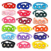 Noeuds papillon pour chien et chat en polyester coloré avec décorations en diamant et en fleurs, accessoires pour animaux de compagnie faits à la main, réglables pour toutes les saisons