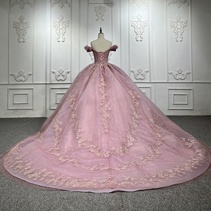 Robes de soirée de mariée et de bal en dentelle rose princesse, taille plus, épaules dénudées, Jancember 9932-1 - Product Image 4