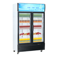 Congélateur vertical commercial de supermarché avec caméra IA et algorithme de gravité, vitrine réfrigérée pour boissons avec porte vitrée