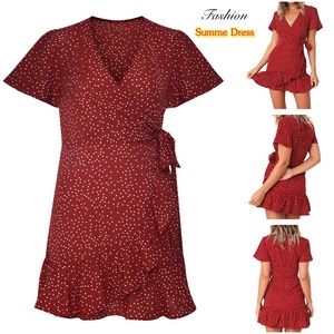 <span class=keywords><strong>Vestido</strong></span> <span class=keywords><strong>corto</strong></span> con volantes y estampado floral para mujer, <span class=keywords><strong>vestido</strong></span> cruzado sexy de verano con cuello en V profundo y manga corta - Product Image 4