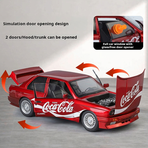 Modellino Auto Classica Rossa in Scala 1/24 in Lega Pressofusa con Fari a Scomparsa, 4 Porte Apribili, Funzione Pull-Back ed Effetti Sonori e Luminosi - Product Image 3