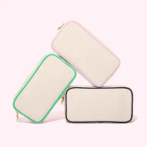 high quality Durable recycled Wholesale OEM square washable toiletry travel cosmetic heavy canvas makeup bag pouch with zipper