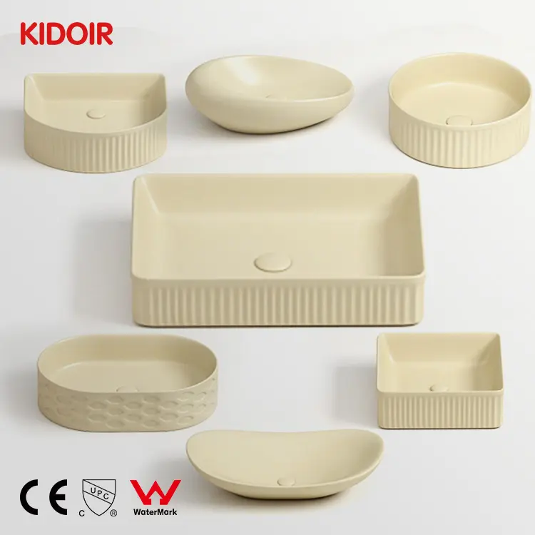 Kidoir New Matt Color Rectangular Striped Table Top Art Hand Wash Basin Lavabo Washbasin Ceramic Countertop Vessel Bathroom Sink