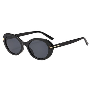 <b>T</b>-shaped Oval Sunglasses Black PC Frame UV400 Protection Unisex Fashionable <b>Cat</b> Eye Style - Product Image 1