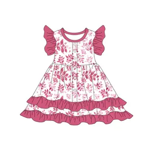בוטיק פרחי חג הפסחא הדפסת תינוקות בגדי ילדות שמלות ילדים לתינוקות עיצוב חדש סלסולים סיטונאי שמלה קטנה