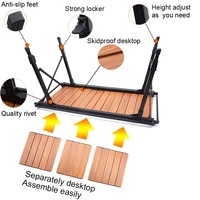 Table de camping pliante en alliage d'aluminium avec plateau en bois, pieds réglables en hauteur, portable pour pique-nique, barbecue et camping en extérieur