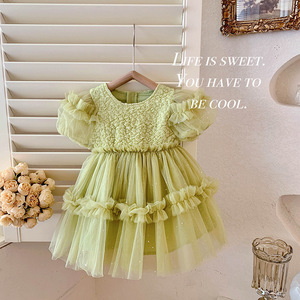 Vestido de Estilo Coreano para Niñas con Mangas Abullonadas y Falda de Malla Esponjosa, Falda de Princesa Dulce de Verano para Bebés - Product Image 2