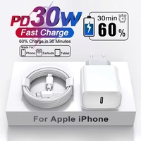 Chargeur mural USB-C PD 30W à charge rapide avec câble de charge Type-C pour iPhone 11 12 13 14 15 16 17 Air Pro Plus