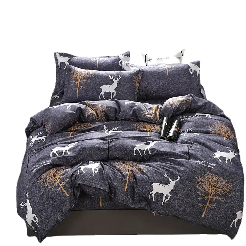 Home Bedding Set Luxury Christmas Deer 100% Polyester Printetd Gray Color Boys Home Bedlinen Bedding Set