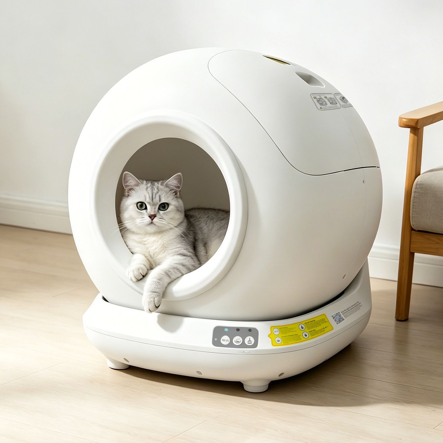 Bac à litière pour chat entièrement automatique version App-blanc