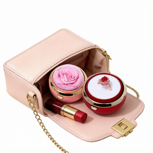 Caja de Almacenamiento de Joyas Redonda de Lujo con Flores Preservadas, Opción en Rosa y Rojo, para Anillos, Collares, Regalos de Aniversario y Propuesta de Matrimonio - Product Image 1