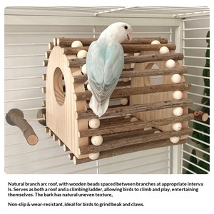 Échelle d'escalade et maison en bois pour perroquet, échelle à double sortie, <span class=keywords><strong>cabane</strong></span> en bois ventilée, décoration et jouet d'enrichissement pour cage à oiseaux - Product Image 4