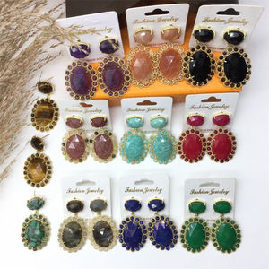 Déclaration Bijoux Mode Femmes Boucles D'oreilles Pierre Naturelle Perles Prong Réglage Cristal Quartz Boucles D'oreilles Améthyste Rubis Turquoise Goujons - Product Image 2