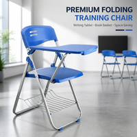 Chaise de formation pliable avec tablette d'écriture, panier à livres, coque en PP, pieds en acier de type O, pour bureau, école, conférence, vente en gros OEM