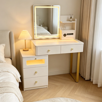 Table de maquillage LED compacte avec miroir à commande tactile intelligente, tiroirs de rangement et armoire latérale pour la maison