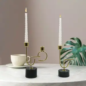 Home Decor Black Geometric Marble Handicraft Tabletop Marble Candle Holder