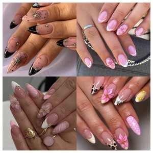 Faux ongles à presser style Ins, forme amande, French, longueur moyenne, pré-dessinés, vente en gros - Product Image 2