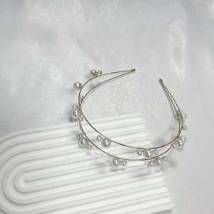 Serre-tête de <span class=keywords><strong>mariée</strong></span> rétro fin à double rangée de perles, style japonais et coréen, en alliage de luxe BFW, vente en gros - Product Image 3
