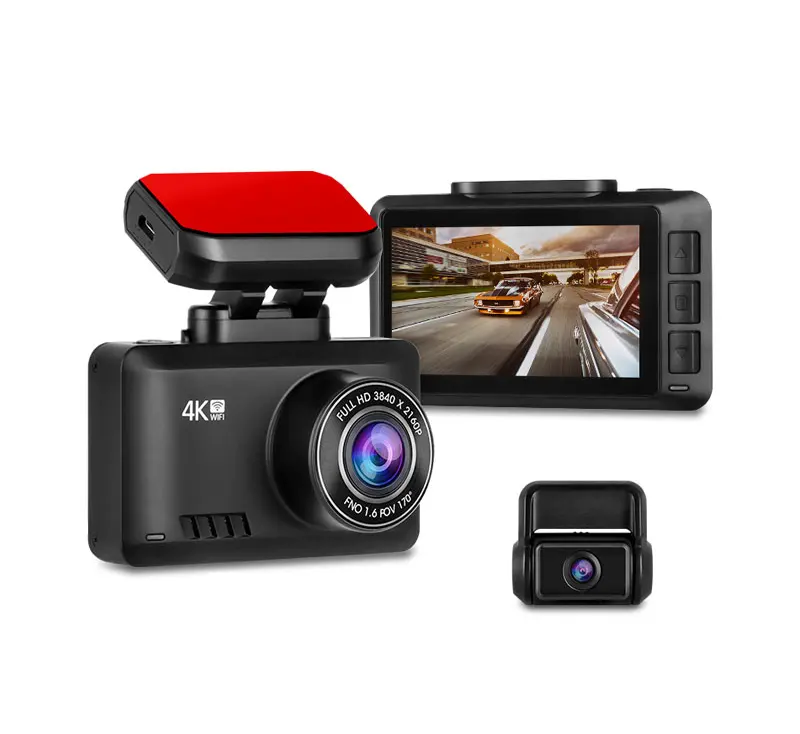 Câmera automotiva ultra hd 2ch, dashcam duplo 4k, para frente e 1080p, para rastreamento traseiro com wi-fi e gps, tiro de fotos