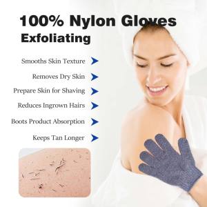قفازات حمام بخمسة أصابع من النايلون للاستحمام وإزالة الجلد الميت ، تقشير الجسم ، قفازات تقشير - Product Image 4