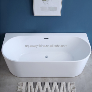 Modern Corner-Fit Freestanding Bathtub, Gloss <b>White</b> <b>Acrylic</b> Back-to-Wall Oval Soaking Tub for Bathroom - Product Image 1