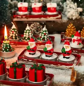 Noel hediyesi özel toptan küçük soya Santa ağacı suni çam kozalağı ev kardan adam ucuz yapmak 3-pack çay ışık kokulu mum seti