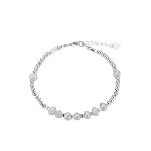 2023 Unique Design Silver 925 Baroque Pearl Bracelet Bead Shaped Charm Bracelet Jewelry Women Silver Chain Link Bracelet